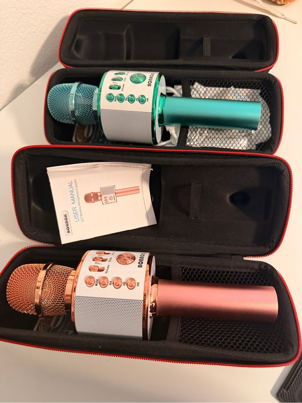 Wireless Bluetooth Karaoke Microphone - Rose Gold and Teal
